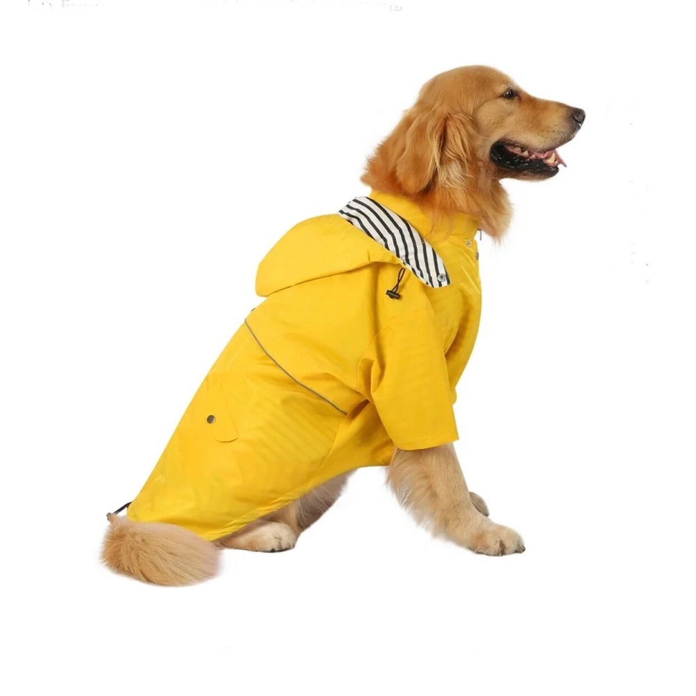 EUC HDE Double Layer Dog Raincoat with Blue and White Striped Hood: Size Medium